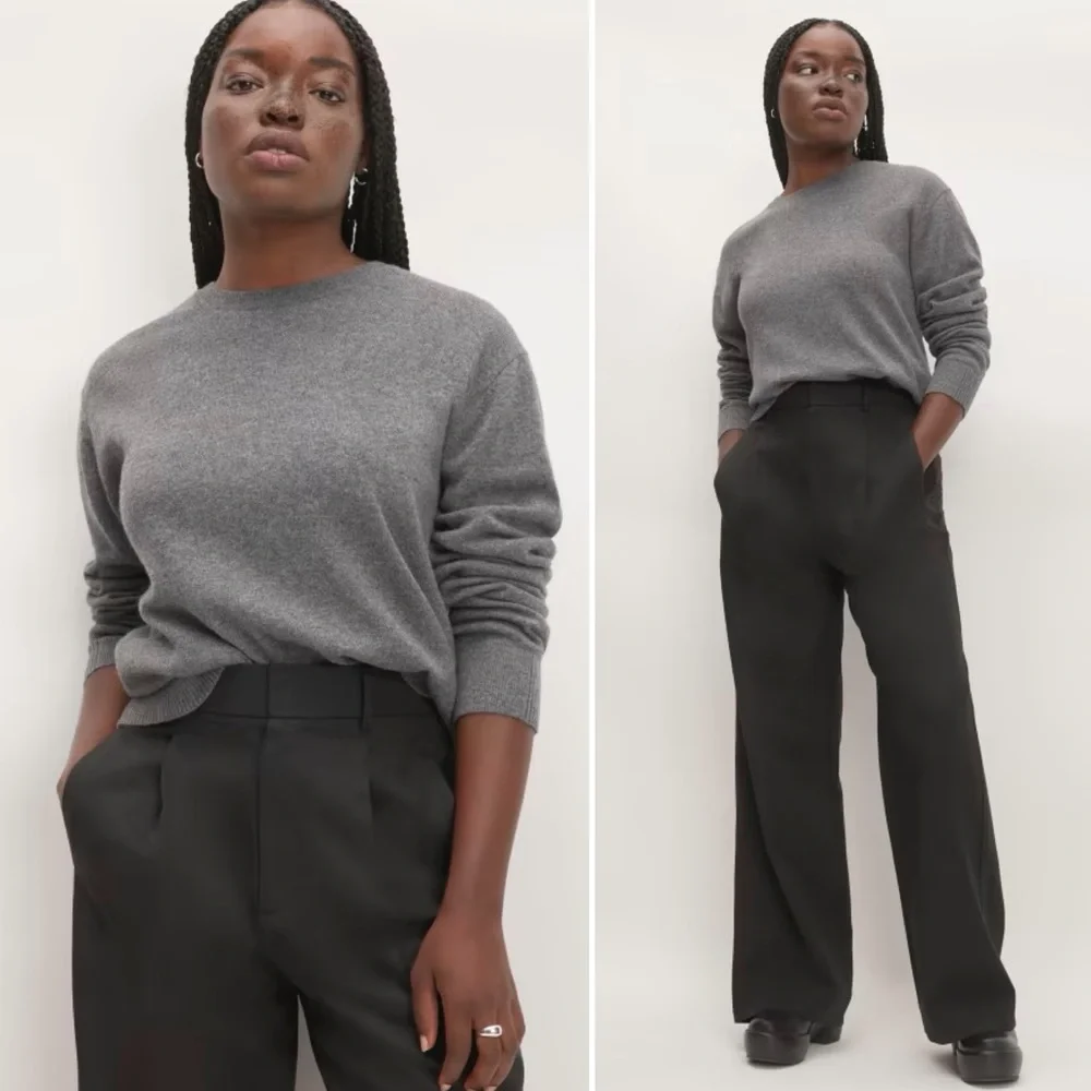 EVERLANE The Cashmere Classic Crew Sweater Heathered Gray Soft Cozy Medium NEW